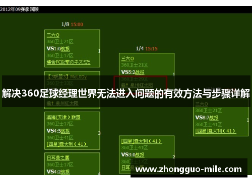 解决360足球经理世界无法进入问题的有效方法与步骤详解